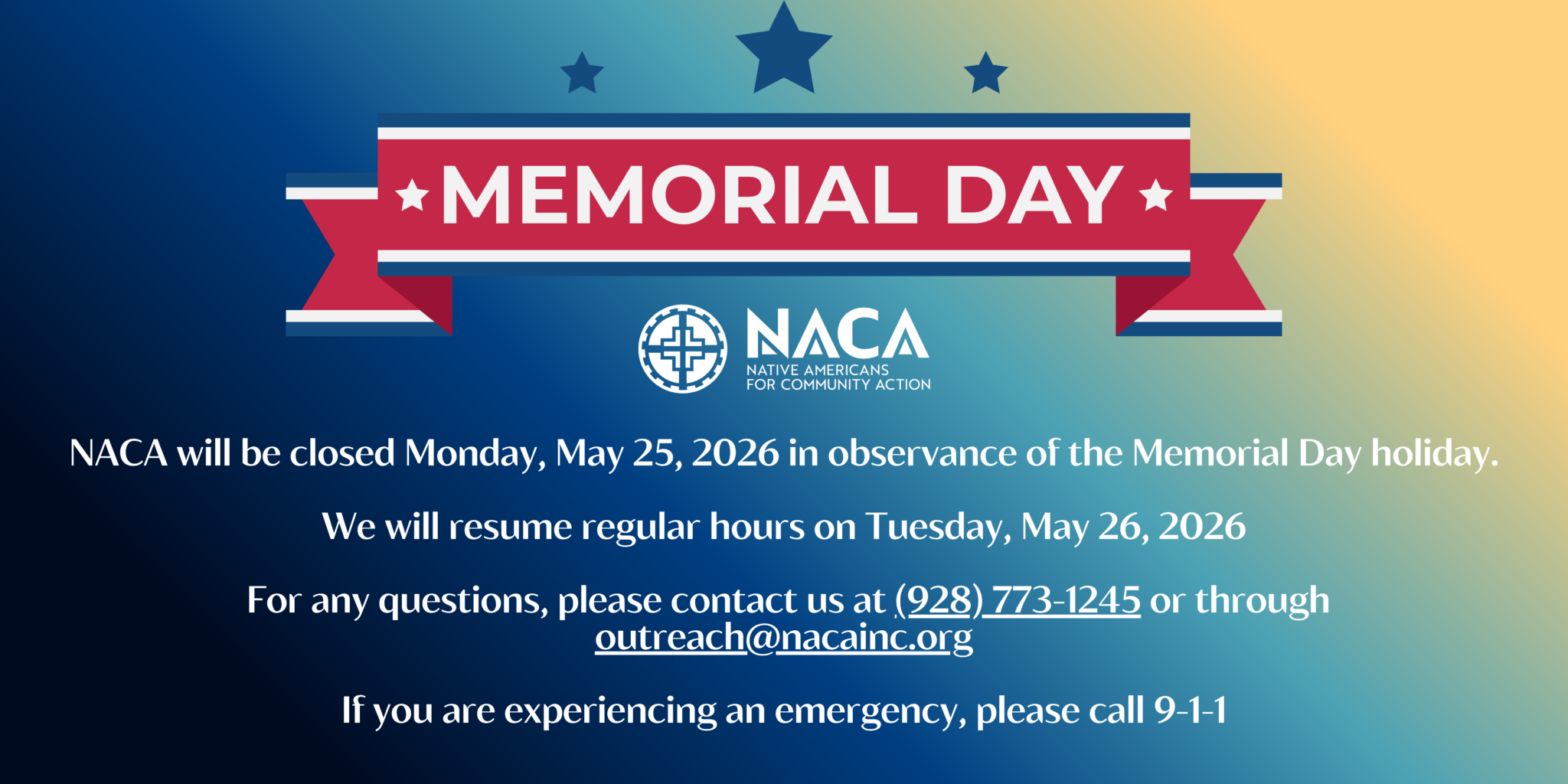 Memorial Day closure